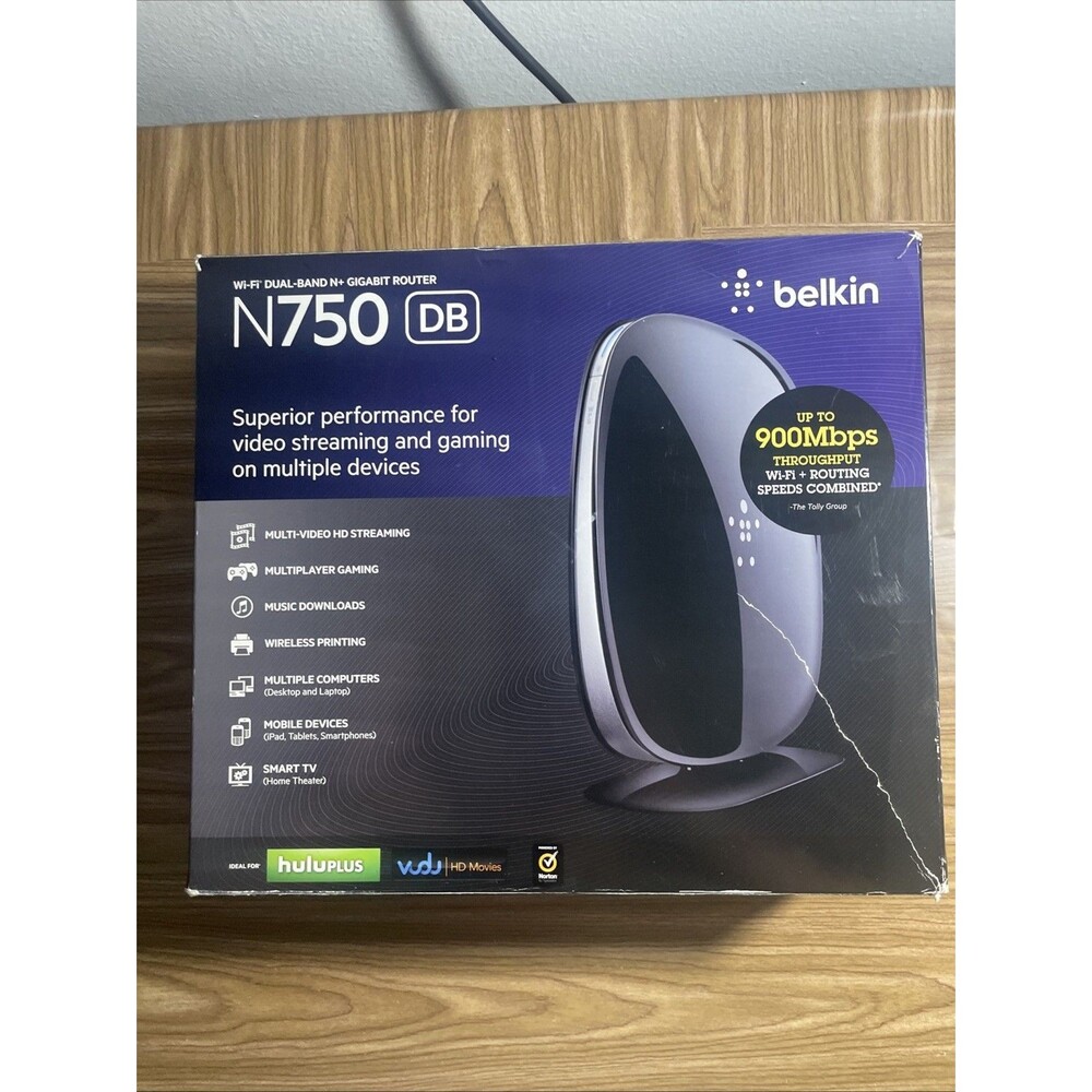 Belkin N750 900 Mbps 4-Port Gigabit Wireless Router, dual-band speed, 2 USB port